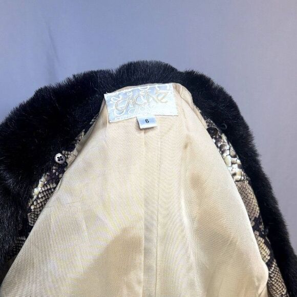 Cache Designer Snake Print Black Fur Vinyl Jacket Coat Womens Authentic - Picture 9 of 11